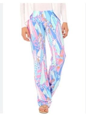 Lilly Pulitzer Georgia May Palazzo Pants Out To Sea Sailboat Pink Blue Size S